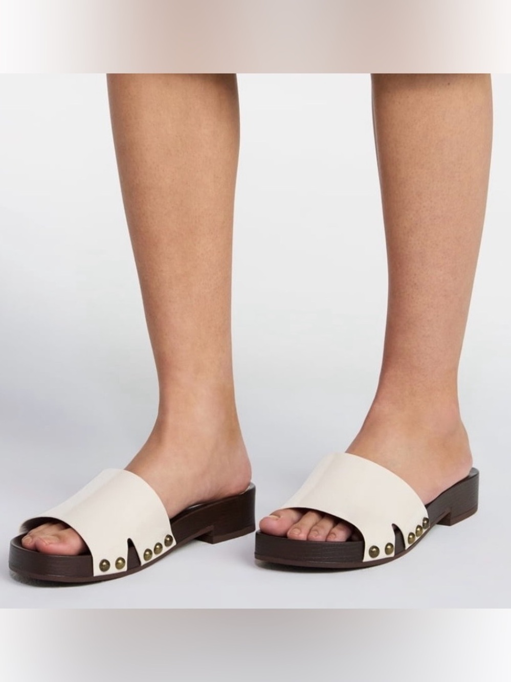 No Boundaries Cream Slide Mules with Dark Brown Sole and Studs
